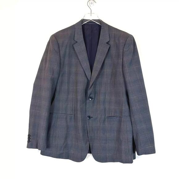 Theory 100% Wool Mens Blazer Size 44 Windowpane Notch Lapel Two Button Classic - Picture 1 of 7